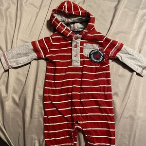Rugged Bear 3-6M Baby Boy Hooded Footless Romper
